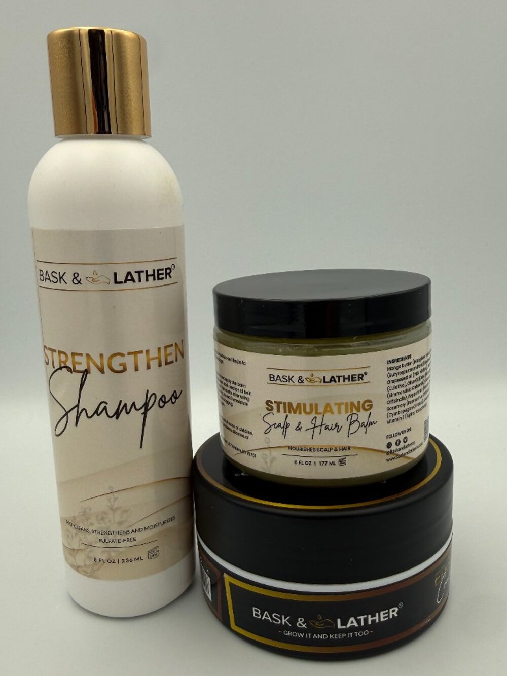 Bask & Lather Strengthen Shampoo Scalp Balm Edge Control